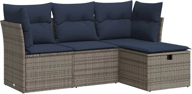 vidaXL 4-teilige Garten-Sofagarnitur in L-Form aus grauem Poly-Rattan mit Sitzkissen und Stauraum - Bild 1