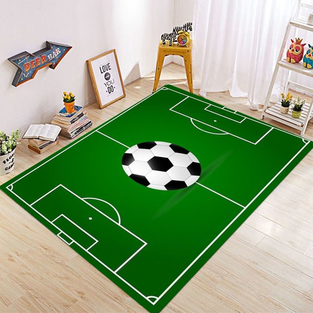 Rutschfester Teppich mit Fußballplatz-Muster in Grün für Wohnzimmer, Schlafzimmer und Kinderzimmer - Bild 1