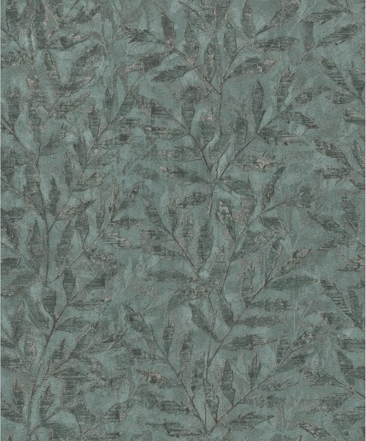 Rasch Vliestapete Factory V Blätter in Dunkelgrün und Silber, florales Design, B: 53 cm, L: 10,05 m - Bild 1