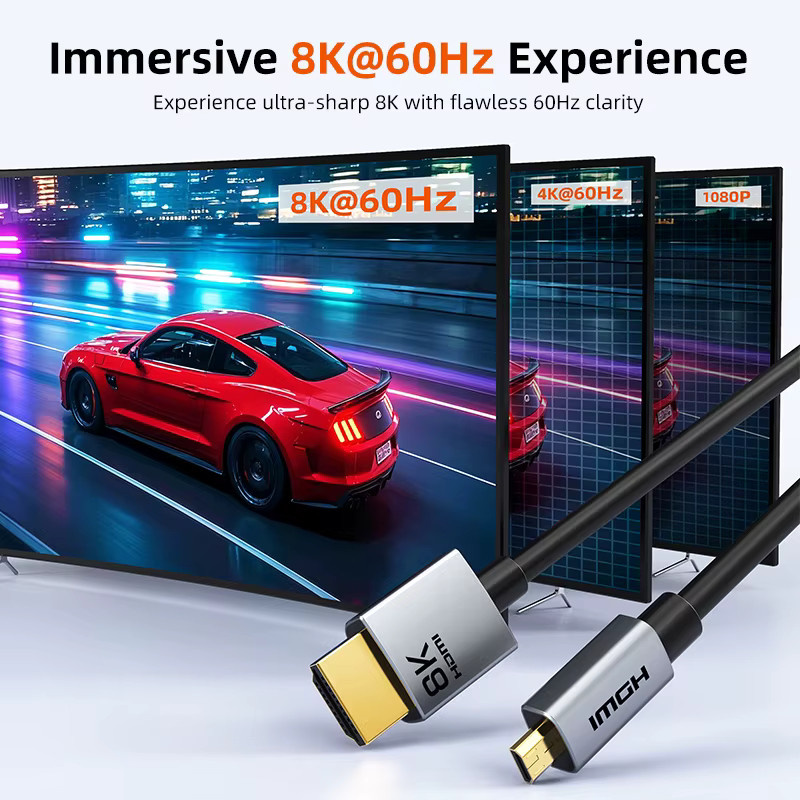 CABLETIME Micro-HDMI-auf-HDMI-Kabel 8K@60Hz HDMI 2.1 mit 48 Gbit/s in Schwarz - Bild 2