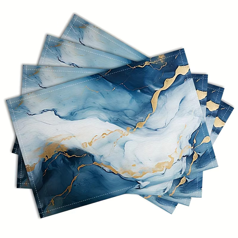 VIKAMA Tischset Set mit Marmormuster in Blau, hitzebeständige Platzsets für Esstisch und Restaurant, B/T: 45,0 x 30,0 cm - Bild 2
