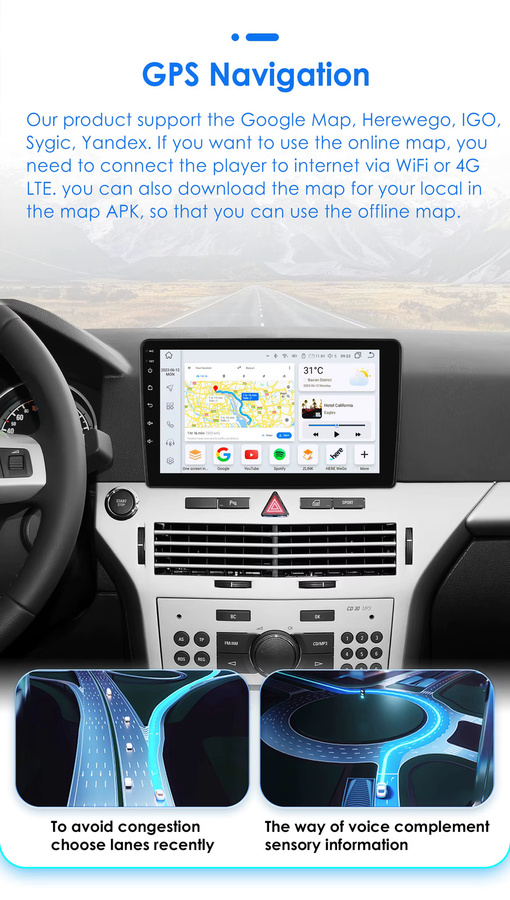 OSSURET 9 Zoll Wireless Carplay und Android Auto Autoradio für OPEL ASTRA H 2006-2014 mit GPS und 360 Grad Kamera in Schwarz - Bild 3