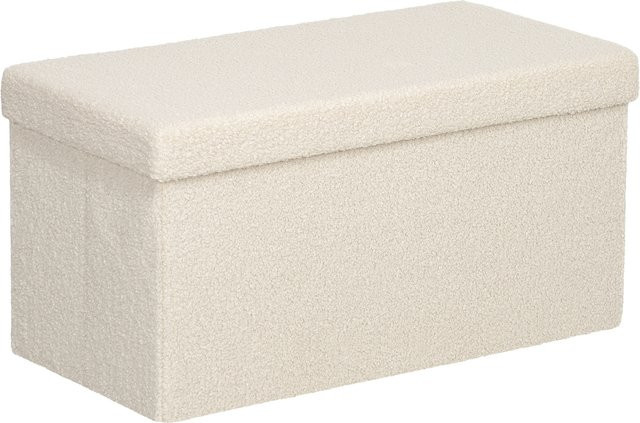 HOMCOM Sitzbank mit Stauraum in Samtoptik, faltbare Polsterbank als Sitztruhe für Flur, Schlafzimmer oder Wohnzimmer, Farbe: Cremeweiß, B/T/H: 76 x 38 x 38 cm - Bild 1