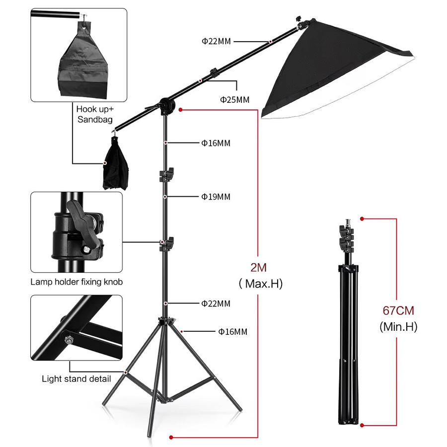 Softbox-Beleuchtungsset für Fotostudios mit Hintergrundrahmen, 3 Hintergründen, Stativen, Reflektorplatten und 4 Schirmen - Bild 2