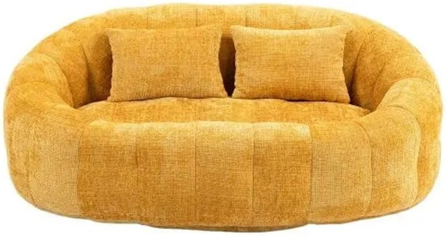 PXloue Stoffsofa in Gelb mit 2 Kissen aus Chenille und Schaumstofffüllung - Bild 1