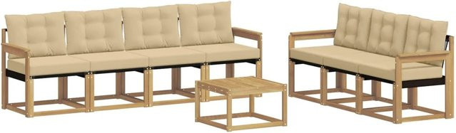 vidaXL Outdoor-Sofagarnitur 8-teilig aus Akazienholz mit Kissen und Couchtisch in Weiß und Beige - Bild 1