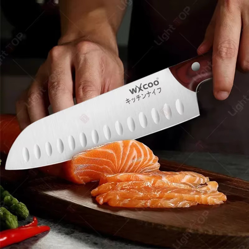 WXCOO Japanisches Kochmesser-Set aus Edelstahl in Silber mit Metzgerbeil, BBQ-Messer, Küchenschere und Obstmesser - Bild 4