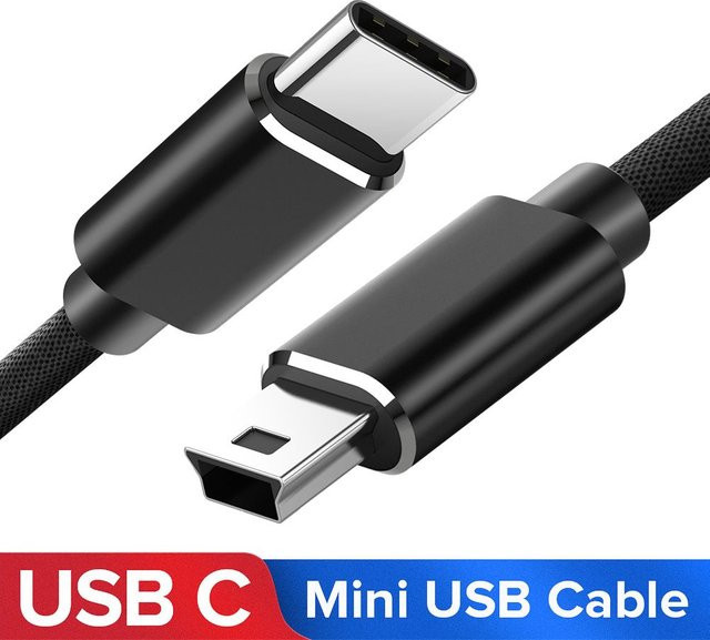 DITIPOO USB-C auf Mini-USB 5-Pin OTG-Kabel in Blau für Datenübertragung und Schnellladen von Digitalkameras, MP3-Playern und GPS-Empfängern - Bild 1