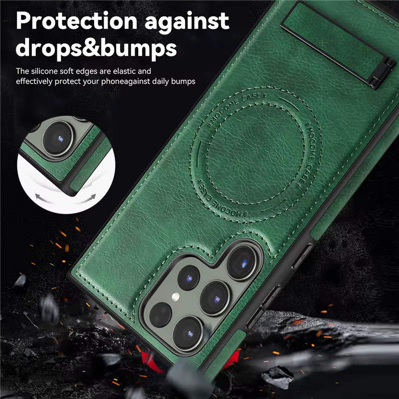 Luxus Leder Handyhülle mit MagSafe und Standfunktion für Samsung S22, S23 Plus und S24 Ultra in Braun oder Grün - Bild 4