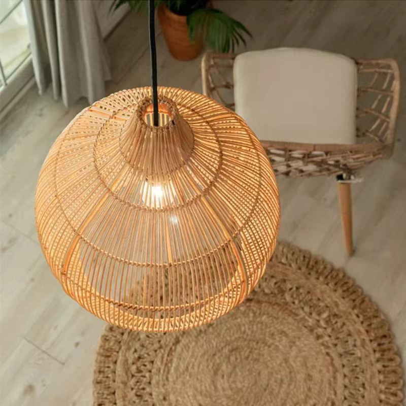 JIANKEXING Rattan-Pendelleuchte im chinesischen Stil als handgewebte Vogelkäfig-Laterne für Wohnzimmer und Esszimmer - Bild 3