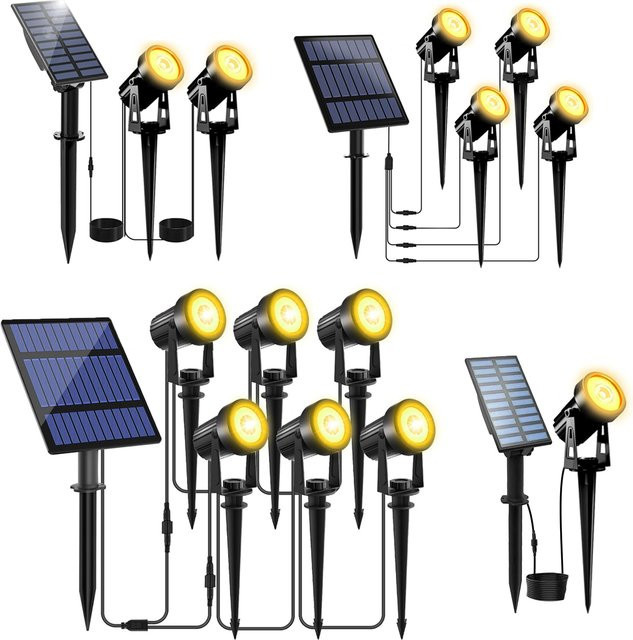 Crepow Solar-Außenleuchte LED Warmweiß 3000K IP65 Schwarz moderne Garten- und Wegbeleuchtung mit Dämmerungssensor - Bild 1