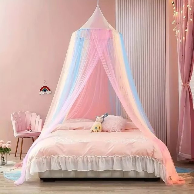 DANIVIVI Regenbogen-Betthimmel aus Polyester als Moskitonetz und Prinzessinnen-Bettvorhang in Multicolor zur Schlafzimmer-Dekoration für Mädchen und Kinder - Bild 1