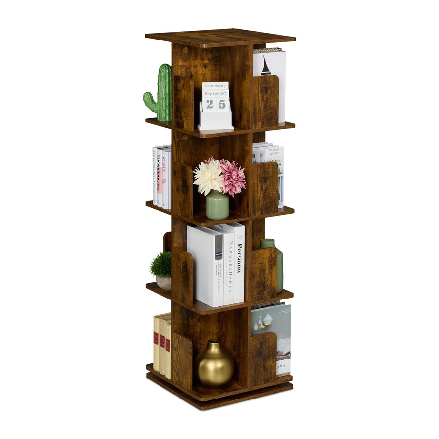 Relaxdays Bücherregal aus Holz und Metall in Braun, 360 Grad drehbar, Industrial Design, H x B x T: 125,5 x 39 x 39 cm - Bild 2