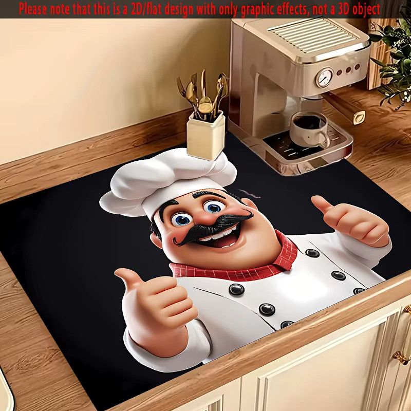 VIKAMA Cartoon Chef Herdschutzmatte und Entwässerungspad für Ofen und Waschmaschine, Mehrfarbig - Bild 5