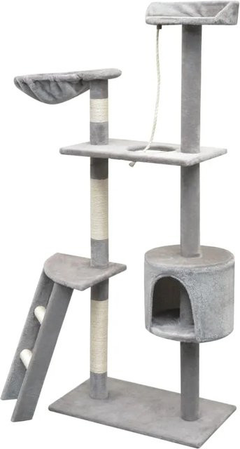 vidaXL Katzen-Kratzbaum Grau mit Höhle, Hängematte und integriertem Spielzeug, Höhe: 150 cm - Bild 1