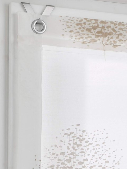 Raffrollo Heine Home Floral Beige und White aus Baumwolle mit Clamp-Fix-Befestigung und semi-transparentem Design - Bild 1