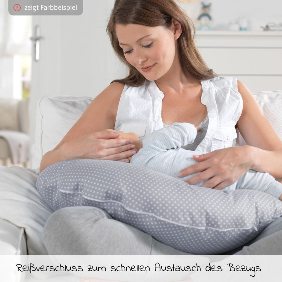 Theraline Ersatzbezug für Stillkissen Das Yinnie, Zarte Blüten, 135 cm, Grau und Rosa - Bild 1