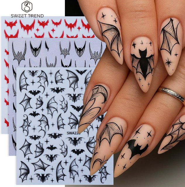 SWEET TREND Nagelaufkleber Fledermaus-Design, Rot-Schwarz, Glänzend - Bild 1