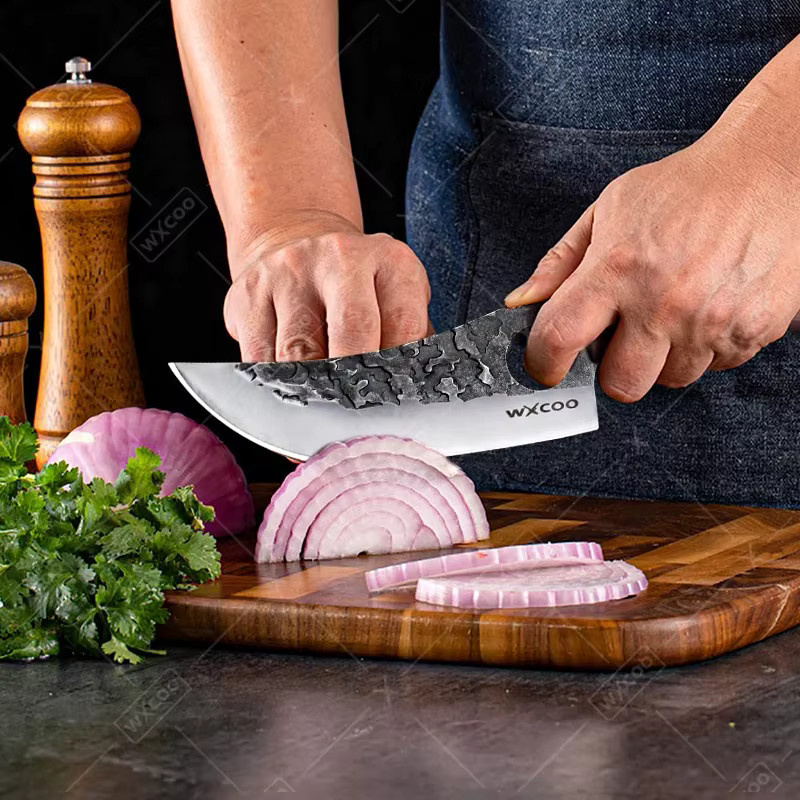 WXCOO Handgeschmiedetes Mehrzweck-Küchenmesser aus Edelstahl mit Holzgriff in Silber - Bild 4