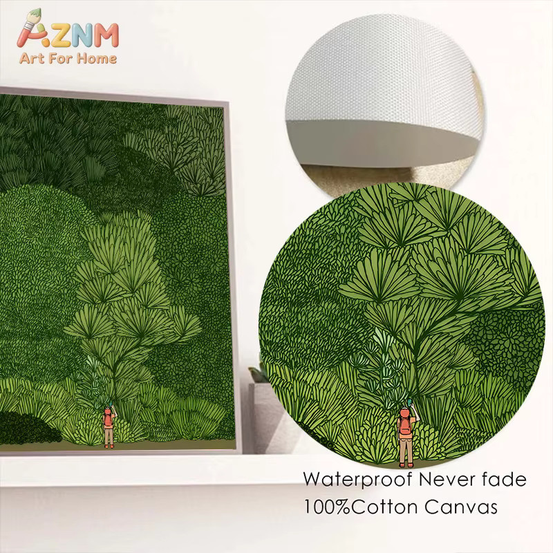 AZNM Abstrakte Leinwand-Wandkunst Waldwanderer in Grün, minimalistischer botanischer Naturdruck als moderne Landschaftsdarstellung - Bild 6