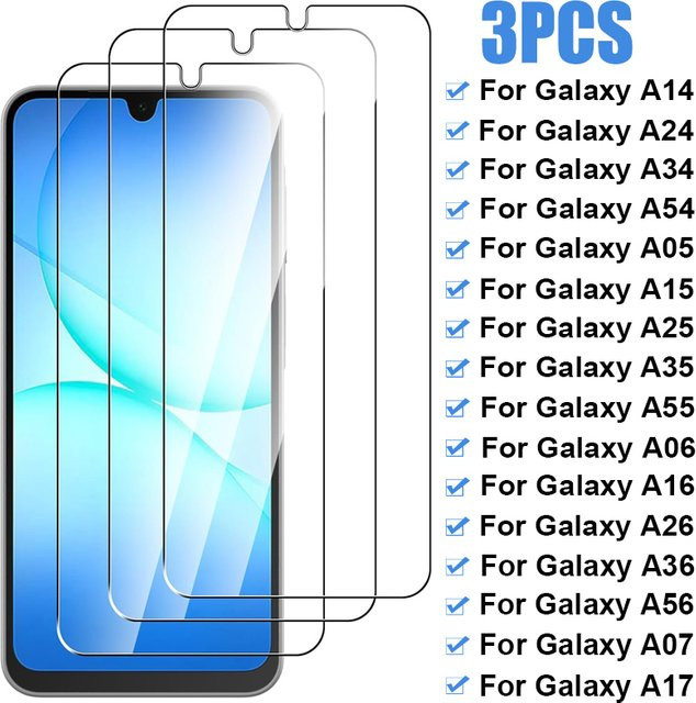 3er-Set gehärtetes Glas Displayschutzfolie für Samsung Galaxy A55 A35 A15 A05S A54 A34 A24 A14 A17 A07 A16 A26 A36 A56 in Transparent - Bild 1