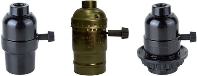 E27 Halbzahn-Lampenfassung aus Bakelit mit Knopfschalter für Tischlampen und Stehlampen in Schwarzbronze - Bild 1