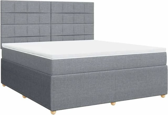 vidaXL Boxspringbett mit Matratze in Hellgrau, Hybridbett mit Taschenfederkern und USB-Ladeport sowie Unterbettbeleuchtung, B/T: 180 x 200 cm - Bild 1