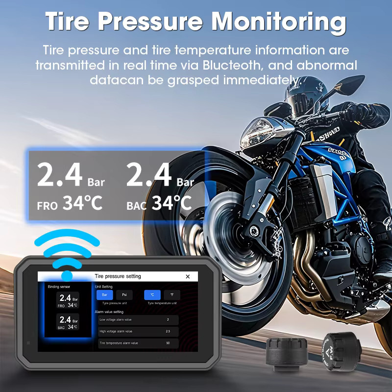 Develuck 6,25 Zoll Carplay Motorrad GPS Navigationssystem mit IPX7 Wasserdichtigkeit und optionalem TPMS in Schwarz - Bild 4