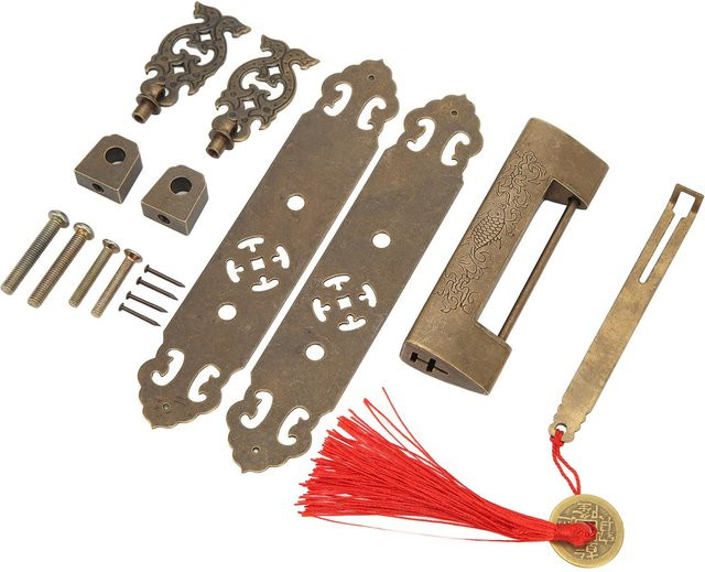 Shoemst Antikes Vorhängeschlossgriff-Set im chinesischen Vintage-Stil aus Messing in Bronze und Grau - Bild 1