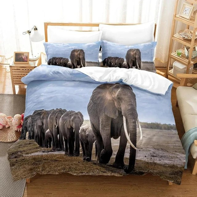 Binchi Fitness 3D Elefant Bettwäscheset mit Kissenbezug aus Mikrofaser in Blau, B/H: 135 x 200 cm - Bild 1