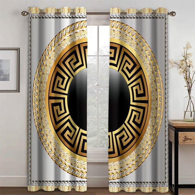 Schwarze Barock S Fenstergardinen im modernen Luxusdesign, 2-teiliges Set aus lichtfilterndem Polyester mit Ösen, Breite: 100 cm, Höhe: 160 cm - Bild 1