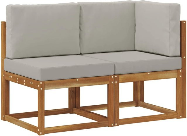 vidaXL Outdoor Lounge-Set aus Akazienholz mit Mittelsofa und Ecksofa in Natur und Hellgrau - Bild 1
