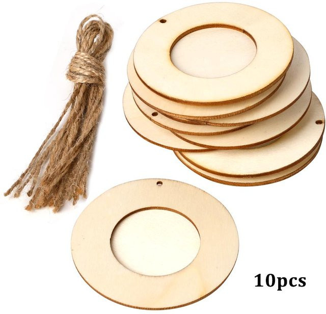 Igeteck 10er Set Mini Runde Holz Foto Rahmen mit Hängenden Seil in Beige für DIY Wanddeko - Bild 1