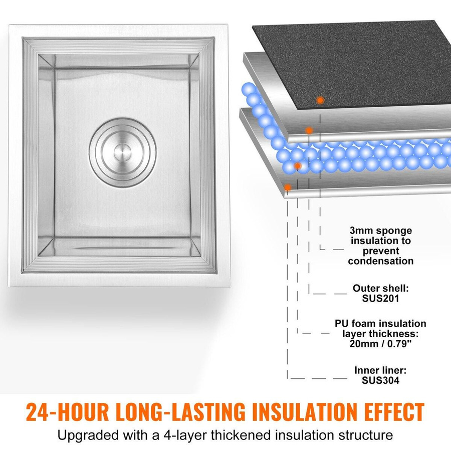 Buying Solutions MB Einbau-Eiskühlbox aus Edelstahl mit Deckel und Abfluss, Silber, B/T/H: 30,5 x 35,6 x 45,7 cm - Bild 6