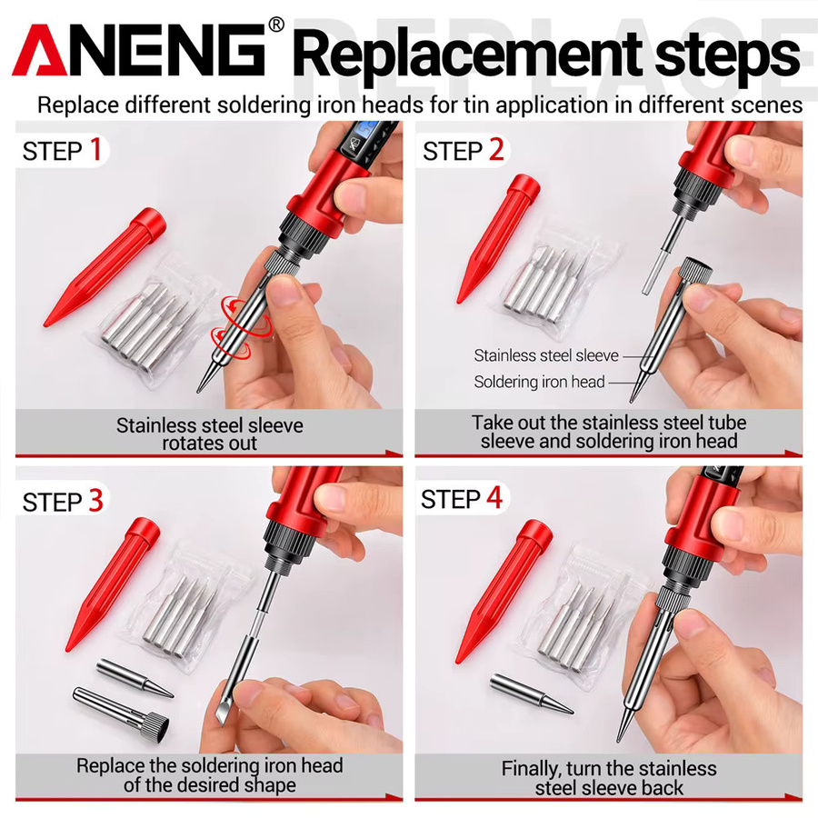 ANENG SL106 Professionelles Lötkolben-Set in Rot mit einstellbarer Temperatur und schneller Aufheizung für elektronische Reparaturen - Bild 4