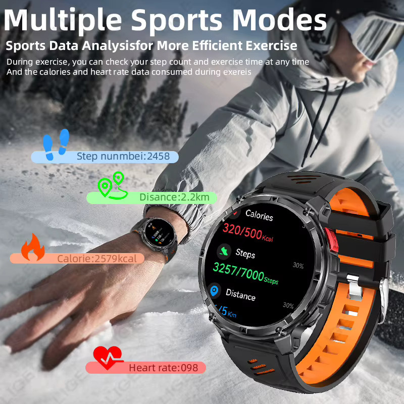 LIGE Smartwatch für Männer in Schwarz mit 1100 mAh Akku, Kompass, LED Taschenlampe, Sprachanruf-Funktion, Herzfrequenzmessung und IP68 Wasserdichtigkeit - Bild 4