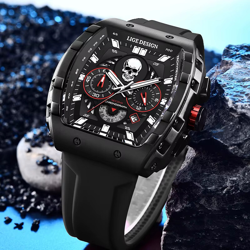 LIGE Armbanduhr Chronograph, Quarz, Blau, Silikon, Herren - Bild 2