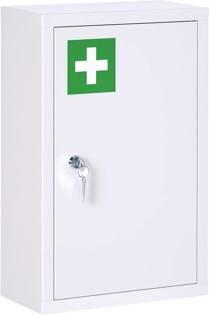 Kleankin Medizinschrank aus Stahl in Weiß mit Schloss und 3 Regalböden, B/T/H: 30 x 14 x 46 cm - Bild 1