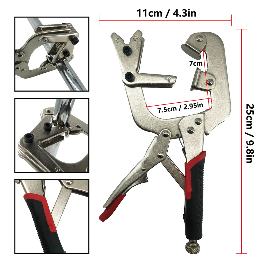 MacWork Verriegelbare Rohrklemme 10 Zoll in Silber mit schwenkbaren V-förmigen Polstern zum Klemmen von Rohren und Schläuchen für Schweißarbeiten und Reparaturen - Bild 3