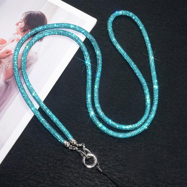 DUODUO 3C Luxus Handy Lanyard aus Kristall und Strass in Blau, 70 cm Länge - Bild 1