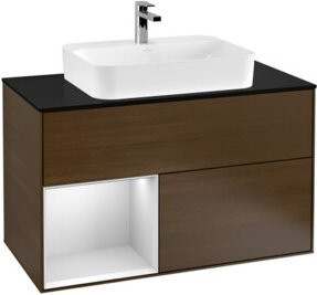 V&B Waschtischunterschrank Finion 100 in Blau lackiert mit Walnuss, B/T/H: 100 x 50,1 x 50,1 cm - Bild 1