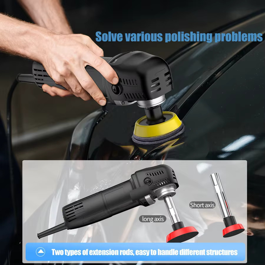 DWiusty Mini-Poliermaschine Rotationspolierer für die Autopflege in Schwarz mit 27 Polierpads und M14-Gewinde-Verlängerungsstangen (75mm, 100mm, 140mm) - Bild 7