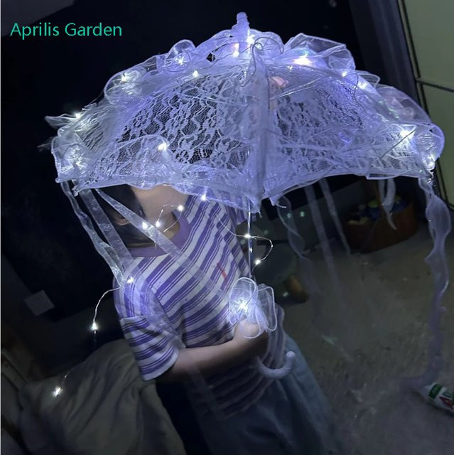Aprilis Garden LED Seidentuch Spitze Regenschirm, Dekorativer Sonnenschirm - Bild 1