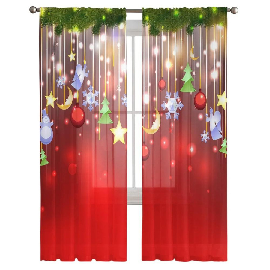 Transparenter Chiffon-Vorhang von Yiran Furniture mit Sternen und Schneeflocken für deine Weihnachtsdekoration, Breite: 135 cm, Höhe: 115 cm - Bild 1