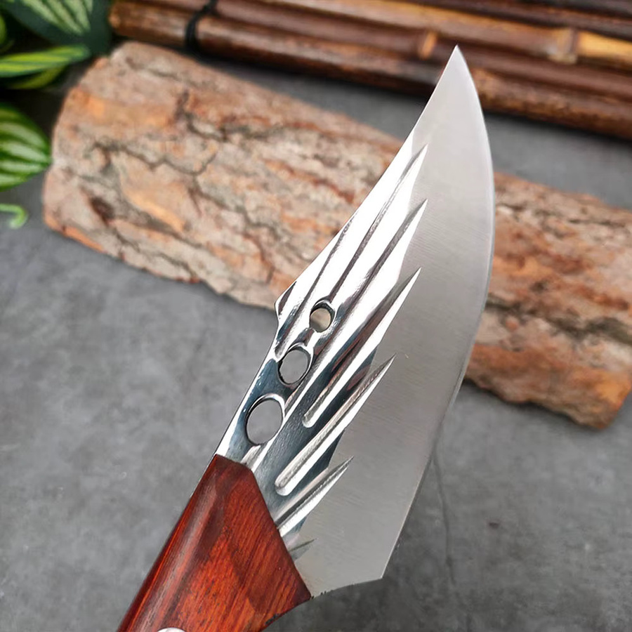 InLeung Fleisch Hackmesser aus handgeschmiedetem Edelstahl mit Holzgriff und Full Tang, silberfarbenes Metzgermesser und Ausbeinmesser - Bild 5