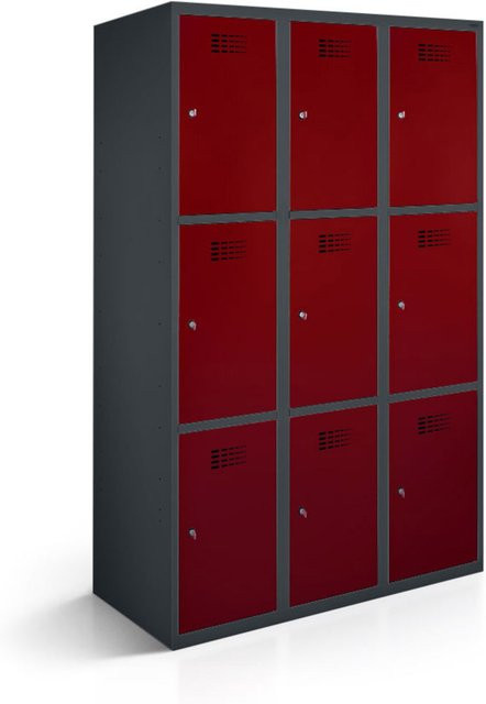 rotstahl Fächerschrank mit 9 Fächern in Bordeaux und anthrazitgrauem Korpus, B/T/H: 90 x 50 x 180 cm - Bild 1