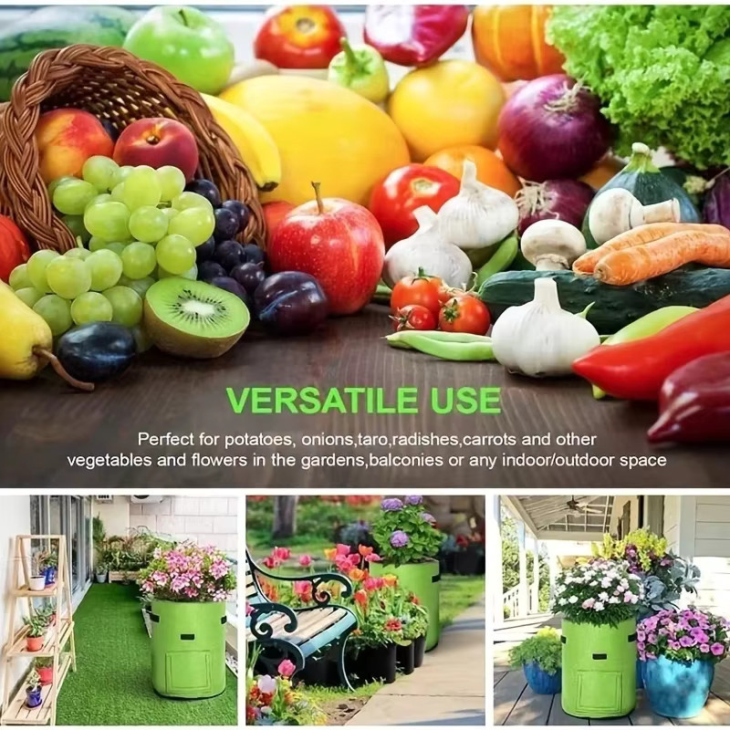 Grüne Pflanztaschen aus Stoff für Garten und Gemüseanbau - Bild 3