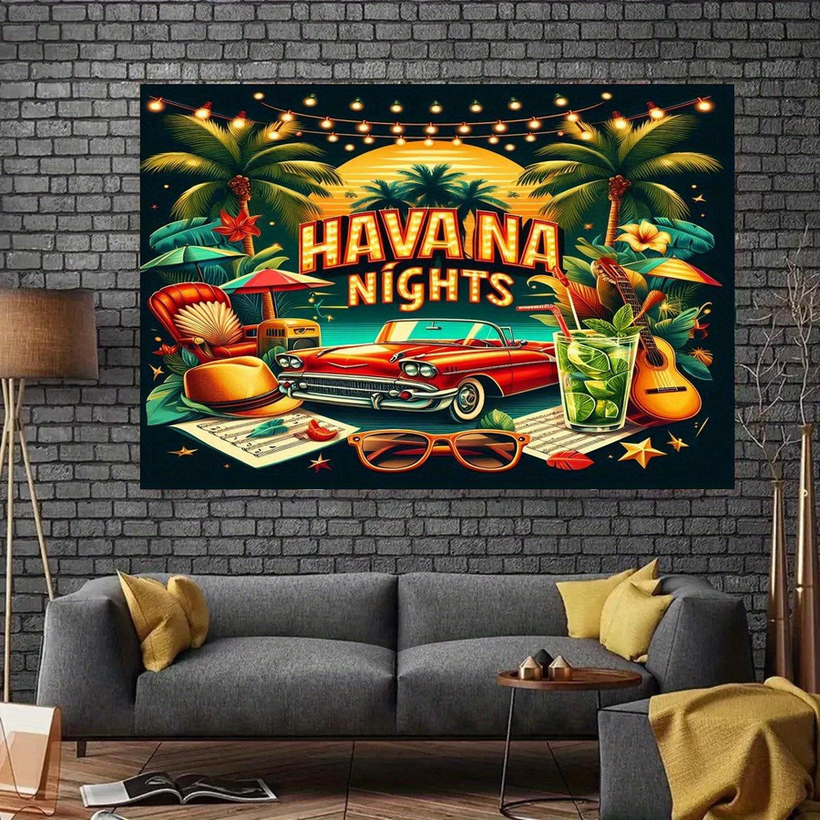 Wandteppich Havanna-Nächte mit Oldtimer und Mojito von JMG Household Supplies, Mehrfarbig, B: 100 cm, H: 150 cm - Bild 3