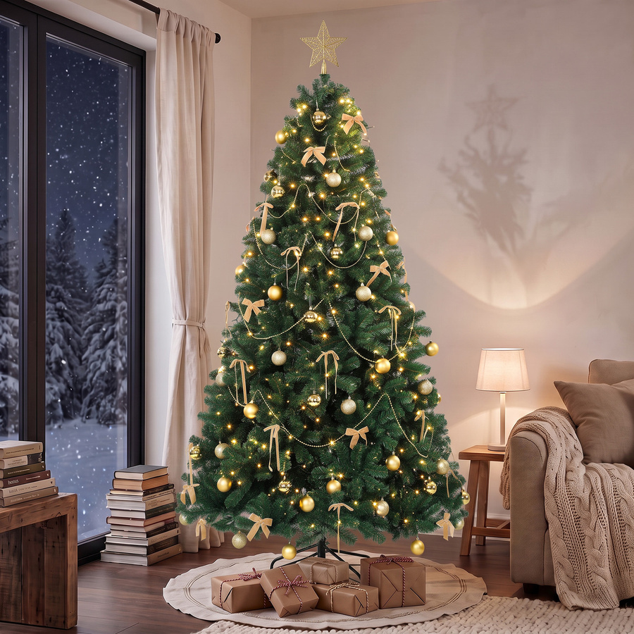 HOMCOM Weihnachtsbaum in Grün mit Gold-Dekoration, 296 warmweißen LEDs und 230 cm Höhe - Bild 2