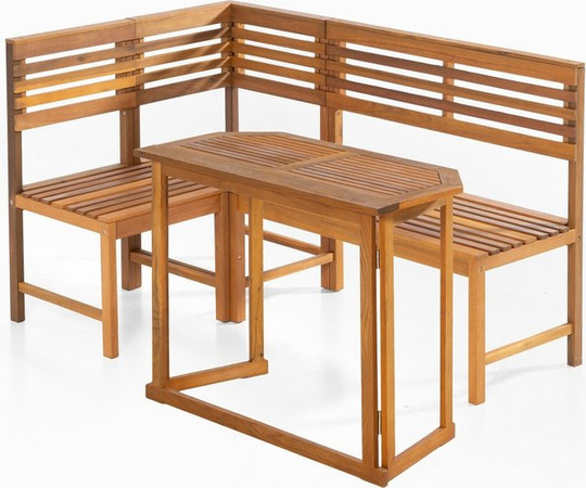 HC Garten & Freizeit Balkontisch mit Eckbank aus geöltem Akazienholz, Braun, B/T/H: 100 x 50 x 74 cm